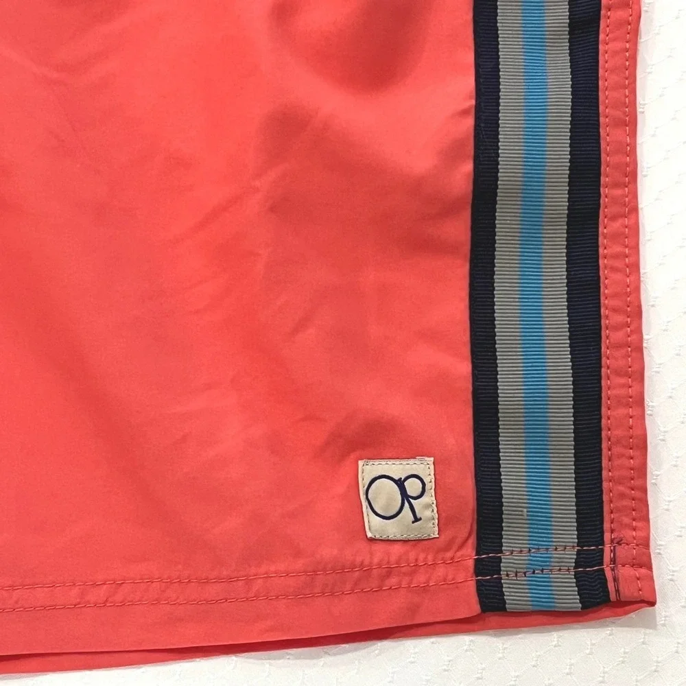 Ocean Pacific OP Mens Swim Shorts‎ M/32-34 Coral Side Stripes Mesh Lined Trunks
